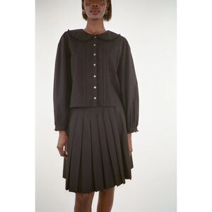 Sandy Liang Grove Blouse Top Buttondown Long Sleeve Cotton Black M 282480